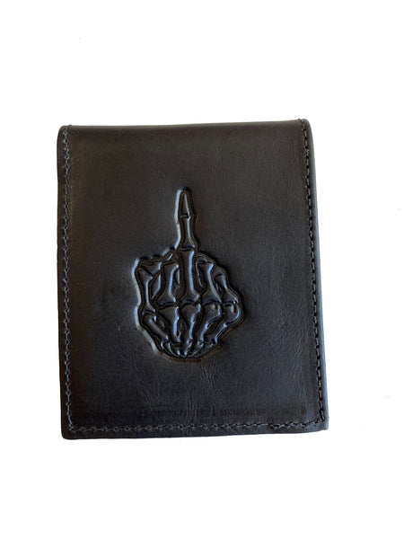 Middle Finger Biker Leather Wallet Bi-Fold USA