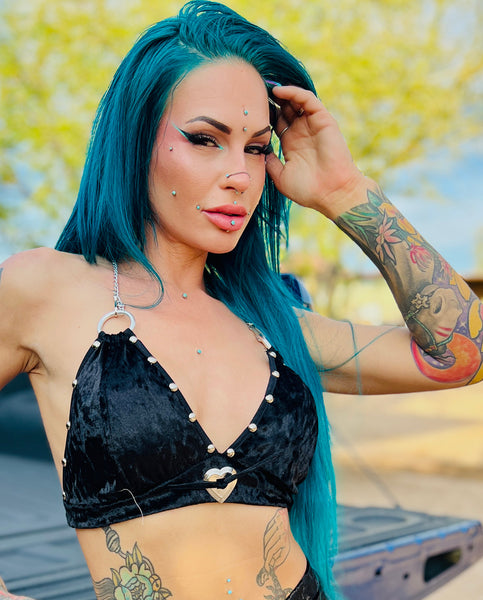 Bettie Chain Studded Heart Concho Halter Top Look More Colors