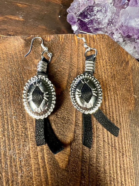 Small Leather Concho Fringe Earrings look More Colors
