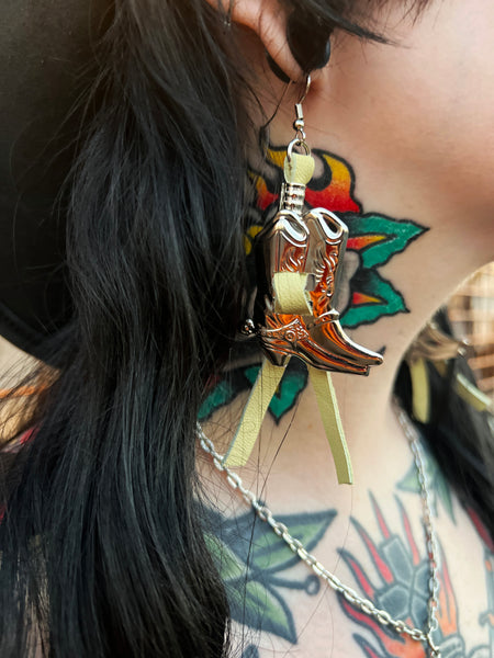 Boot Concho Leather Fringe Earrings