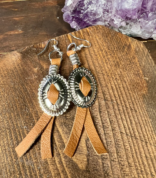 Small Leather Concho Fringe Earrings look More Colors