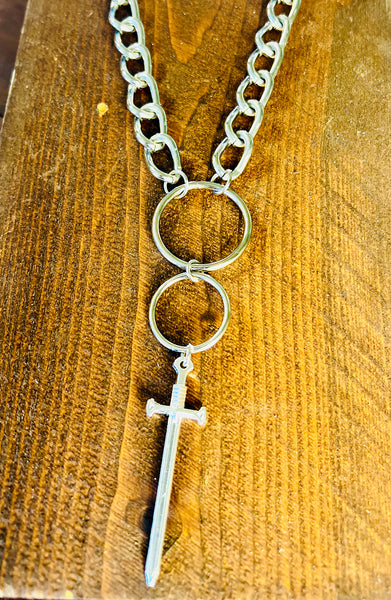 Double Hoop Sword Chain Necklace