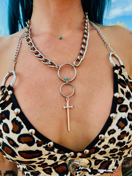 Double Hoop Sword Chain Necklace