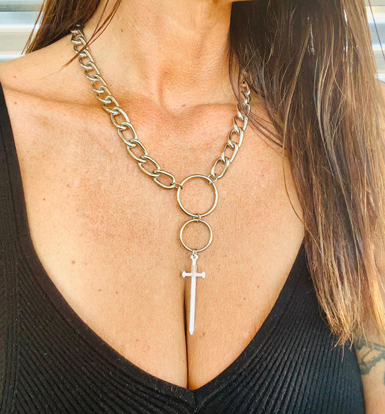Double Hoop Sword Chain Necklace