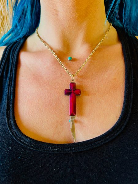 Small Cross Switchblade Necklaces