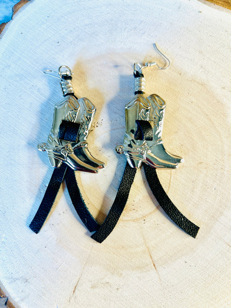 Boot Concho Leather Fringe Earrings