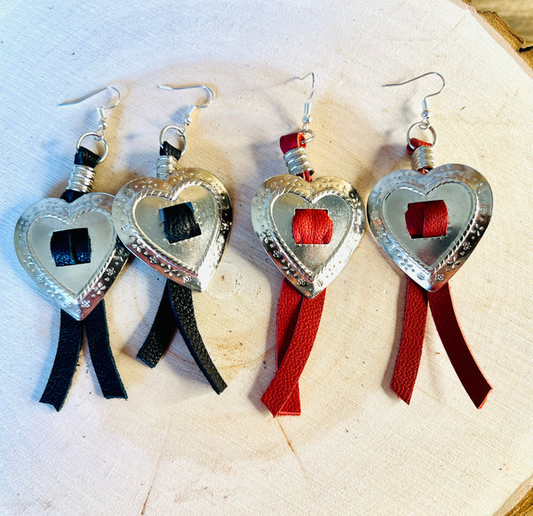 Heart Concho Leather Fringe Earrings