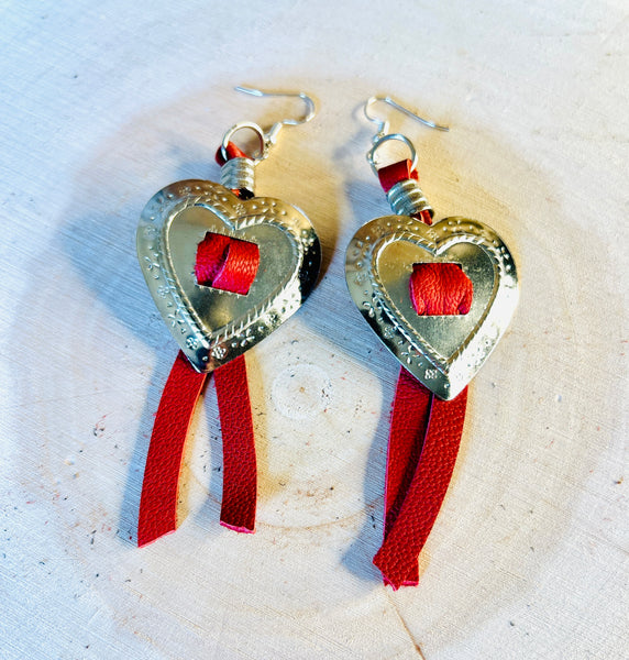 Heart Concho Leather Fringe Earrings