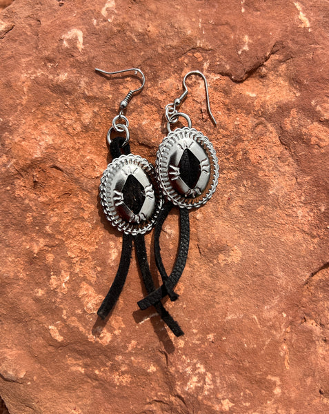 Small Leather Concho Fringe Earrings