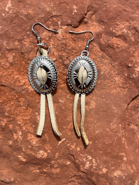 Small Leather Concho Fringe Earrings