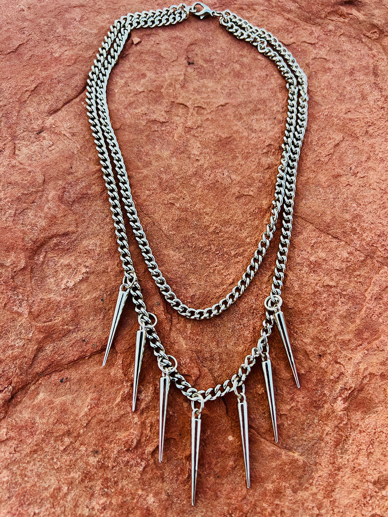 Double Chain Spike Necklace