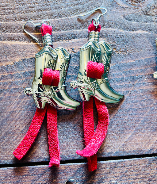 Boot Concho Leather Fringe Earrings