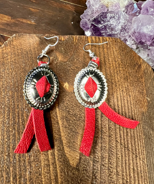 Small Leather Concho Fringe Earrings look More Colors