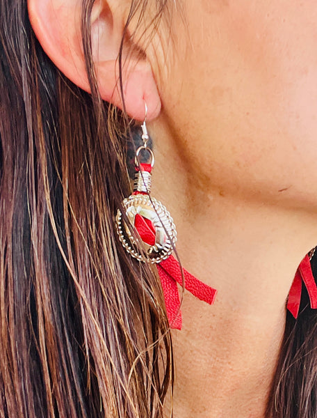 Small Leather Concho Fringe Earrings look More Colors