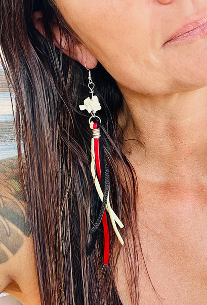 Snake Vertebrae Leather Fringe Earrings Look More Colors