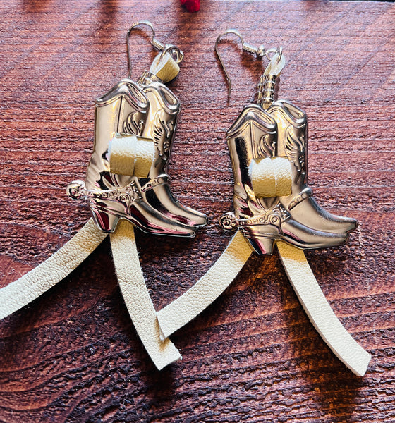 Boot Concho Leather Fringe Earrings